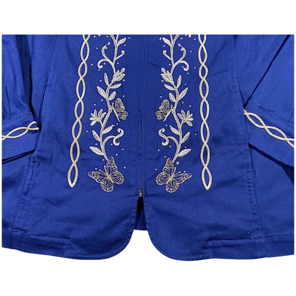 Quacker Factory Jacket Womens XL Blue Butterfly Floral Embroidery Romantic Chic - Picture 11 of 15